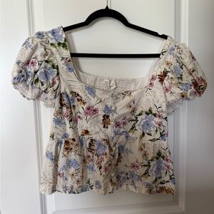 Anthropologie Puff Sleeve Floral Peplum Top – Size S